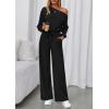 imagePRETTYGARDEN Long Sleeve Jumpsuit For Women Dressy 2026 Off Shoulder One Piece Loose Wide Leg Jumpsuits Casual Flowy RomperBlack