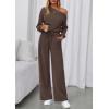 imagePRETTYGARDEN Long Sleeve Jumpsuit For Women Dressy 2026 Off Shoulder One Piece Loose Wide Leg Jumpsuits Casual Flowy RomperBrown