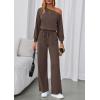imagePRETTYGARDEN Long Sleeve Jumpsuit For Women Dressy 2026 Off Shoulder One Piece Loose Wide Leg Jumpsuits Casual Flowy RomperBrown