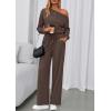 imagePRETTYGARDEN Long Sleeve Jumpsuit For Women Dressy 2026 Off Shoulder One Piece Loose Wide Leg Jumpsuits Casual Flowy RomperBrown