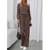 imagePRETTYGARDEN Long Sleeve Jumpsuit For Women Dressy 2026 Off Shoulder One Piece Loose Wide Leg Jumpsuits Casual Flowy RomperBrown