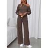 imagePRETTYGARDEN Long Sleeve Jumpsuit For Women Dressy 2026 Off Shoulder One Piece Loose Wide Leg Jumpsuits Casual Flowy RomperBrown