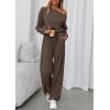 imagePRETTYGARDEN Long Sleeve Jumpsuit For Women Dressy 2026 Off Shoulder One Piece Loose Wide Leg Jumpsuits Casual Flowy RomperBrown