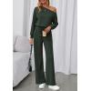 imagePRETTYGARDEN Long Sleeve Jumpsuit For Women Dressy 2026 Off Shoulder One Piece Loose Wide Leg Jumpsuits Casual Flowy RomperDark Army Green