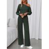 imagePRETTYGARDEN Long Sleeve Jumpsuit For Women Dressy 2026 Off Shoulder One Piece Loose Wide Leg Jumpsuits Casual Flowy RomperDark Army Green