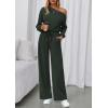 imagePRETTYGARDEN Long Sleeve Jumpsuit For Women Dressy 2026 Off Shoulder One Piece Loose Wide Leg Jumpsuits Casual Flowy RomperDark Army Green