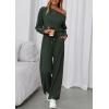 imagePRETTYGARDEN Long Sleeve Jumpsuit For Women Dressy 2026 Off Shoulder One Piece Loose Wide Leg Jumpsuits Casual Flowy RomperDark Army Green