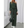 imagePRETTYGARDEN Long Sleeve Jumpsuit For Women Dressy 2026 Off Shoulder One Piece Loose Wide Leg Jumpsuits Casual Flowy RomperDark Army Green