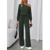 imagePRETTYGARDEN Long Sleeve Jumpsuit For Women Dressy 2026 Off Shoulder One Piece Loose Wide Leg Jumpsuits Casual Flowy RomperDark Army Green