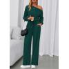 imagePRETTYGARDEN Long Sleeve Jumpsuit For Women Dressy 2026 Off Shoulder One Piece Loose Wide Leg Jumpsuits Casual Flowy RomperDark Green