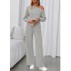 imagePRETTYGARDEN Long Sleeve Jumpsuit For Women Dressy 2026 Off Shoulder One Piece Loose Wide Leg Jumpsuits Casual Flowy RomperGrey