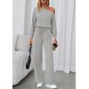 imagePRETTYGARDEN Long Sleeve Jumpsuit For Women Dressy 2026 Off Shoulder One Piece Loose Wide Leg Jumpsuits Casual Flowy RomperGrey