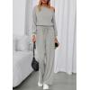 imagePRETTYGARDEN Long Sleeve Jumpsuit For Women Dressy 2026 Off Shoulder One Piece Loose Wide Leg Jumpsuits Casual Flowy RomperGrey
