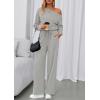 imagePRETTYGARDEN Long Sleeve Jumpsuit For Women Dressy 2026 Off Shoulder One Piece Loose Wide Leg Jumpsuits Casual Flowy RomperGrey