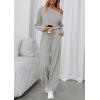 imagePRETTYGARDEN Long Sleeve Jumpsuit For Women Dressy 2026 Off Shoulder One Piece Loose Wide Leg Jumpsuits Casual Flowy RomperGrey