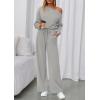 imagePRETTYGARDEN Long Sleeve Jumpsuit For Women Dressy 2026 Off Shoulder One Piece Loose Wide Leg Jumpsuits Casual Flowy RomperGrey