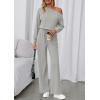 imagePRETTYGARDEN Long Sleeve Jumpsuit For Women Dressy 2026 Off Shoulder One Piece Loose Wide Leg Jumpsuits Casual Flowy RomperGrey