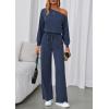 imagePRETTYGARDEN Long Sleeve Jumpsuit For Women Dressy 2026 Off Shoulder One Piece Loose Wide Leg Jumpsuits Casual Flowy RomperNavy