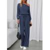 imagePRETTYGARDEN Long Sleeve Jumpsuit For Women Dressy 2026 Off Shoulder One Piece Loose Wide Leg Jumpsuits Casual Flowy RomperNavy