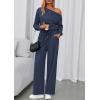 imagePRETTYGARDEN Long Sleeve Jumpsuit For Women Dressy 2026 Off Shoulder One Piece Loose Wide Leg Jumpsuits Casual Flowy RomperNavy
