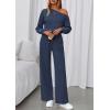 imagePRETTYGARDEN Long Sleeve Jumpsuit For Women Dressy 2026 Off Shoulder One Piece Loose Wide Leg Jumpsuits Casual Flowy RomperNavy