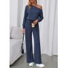 imagePRETTYGARDEN Long Sleeve Jumpsuit For Women Dressy 2026 Off Shoulder One Piece Loose Wide Leg Jumpsuits Casual Flowy RomperNavy