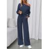 imagePRETTYGARDEN Long Sleeve Jumpsuit For Women Dressy 2026 Off Shoulder One Piece Loose Wide Leg Jumpsuits Casual Flowy RomperNavy