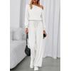 imagePRETTYGARDEN Long Sleeve Jumpsuit For Women Dressy 2026 Off Shoulder One Piece Loose Wide Leg Jumpsuits Casual Flowy RomperWhite