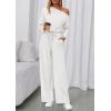 imagePRETTYGARDEN Long Sleeve Jumpsuit For Women Dressy 2026 Off Shoulder One Piece Loose Wide Leg Jumpsuits Casual Flowy RomperWhite