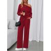 imagePRETTYGARDEN Long Sleeve Jumpsuit For Women Dressy 2026 Off Shoulder One Piece Loose Wide Leg Jumpsuits Casual Flowy RomperWine Red