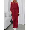 imagePRETTYGARDEN Long Sleeve Jumpsuit For Women Dressy 2026 Off Shoulder One Piece Loose Wide Leg Jumpsuits Casual Flowy RomperWine Red
