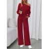 imagePRETTYGARDEN Long Sleeve Jumpsuit For Women Dressy 2026 Off Shoulder One Piece Loose Wide Leg Jumpsuits Casual Flowy RomperWine Red
