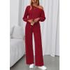 imagePRETTYGARDEN Long Sleeve Jumpsuit For Women Dressy 2026 Off Shoulder One Piece Loose Wide Leg Jumpsuits Casual Flowy RomperWine Red