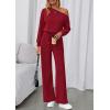 imagePRETTYGARDEN Long Sleeve Jumpsuit For Women Dressy 2026 Off Shoulder One Piece Loose Wide Leg Jumpsuits Casual Flowy RomperWine Red