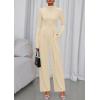 imagePRETTYGARDEN Long Sleeve Jumpsuit for Women 2026 Fall Date Night Rompers Dressy Casual One Piece Mock Neck Jumpsuits PocketsBeige