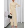 imagePRETTYGARDEN Long Sleeve Jumpsuit for Women 2026 Fall Date Night Rompers Dressy Casual One Piece Mock Neck Jumpsuits PocketsBeige
