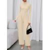 imagePRETTYGARDEN Long Sleeve Jumpsuit for Women 2026 Fall Date Night Rompers Dressy Casual One Piece Mock Neck Jumpsuits PocketsBeige