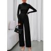 imagePRETTYGARDEN Long Sleeve Jumpsuit for Women 2026 Fall Date Night Rompers Dressy Casual One Piece Mock Neck Jumpsuits PocketsBlack