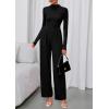 imagePRETTYGARDEN Long Sleeve Jumpsuit for Women 2026 Fall Date Night Rompers Dressy Casual One Piece Mock Neck Jumpsuits PocketsBlack