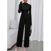 imagePRETTYGARDEN Long Sleeve Jumpsuit for Women 2026 Fall Date Night Rompers Dressy Casual One Piece Mock Neck Jumpsuits PocketsBlack