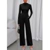 imagePRETTYGARDEN Long Sleeve Jumpsuit for Women 2026 Fall Date Night Rompers Dressy Casual One Piece Mock Neck Jumpsuits PocketsBlack
