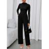 imagePRETTYGARDEN Long Sleeve Jumpsuit for Women 2026 Fall Date Night Rompers Dressy Casual One Piece Mock Neck Jumpsuits PocketsBlack