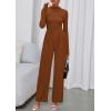 imagePRETTYGARDEN Long Sleeve Jumpsuit for Women 2026 Fall Date Night Rompers Dressy Casual One Piece Mock Neck Jumpsuits PocketsBrown