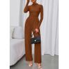 imagePRETTYGARDEN Long Sleeve Jumpsuit for Women 2026 Fall Date Night Rompers Dressy Casual One Piece Mock Neck Jumpsuits PocketsBrown