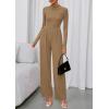 imagePRETTYGARDEN Long Sleeve Jumpsuit for Women 2026 Fall Date Night Rompers Dressy Casual One Piece Mock Neck Jumpsuits PocketsCamel