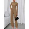 imagePRETTYGARDEN Long Sleeve Jumpsuit for Women 2026 Fall Date Night Rompers Dressy Casual One Piece Mock Neck Jumpsuits PocketsCamel