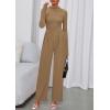 imagePRETTYGARDEN Long Sleeve Jumpsuit for Women 2026 Fall Date Night Rompers Dressy Casual One Piece Mock Neck Jumpsuits PocketsCamel