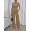 imagePRETTYGARDEN Long Sleeve Jumpsuit for Women 2026 Fall Date Night Rompers Dressy Casual One Piece Mock Neck Jumpsuits PocketsCamel