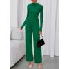imagePRETTYGARDEN Long Sleeve Jumpsuit for Women 2026 Fall Date Night Rompers Dressy Casual One Piece Mock Neck Jumpsuits PocketsGreen