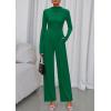 imagePRETTYGARDEN Long Sleeve Jumpsuit for Women 2026 Fall Date Night Rompers Dressy Casual One Piece Mock Neck Jumpsuits PocketsGreen